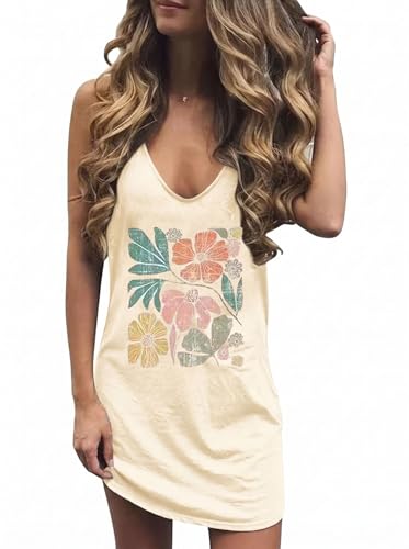 Image of Live Simple Coconut Tree Sleeveless Dress Sunshine Sand Beach Women's Summer Casual V Neck Mini Dress