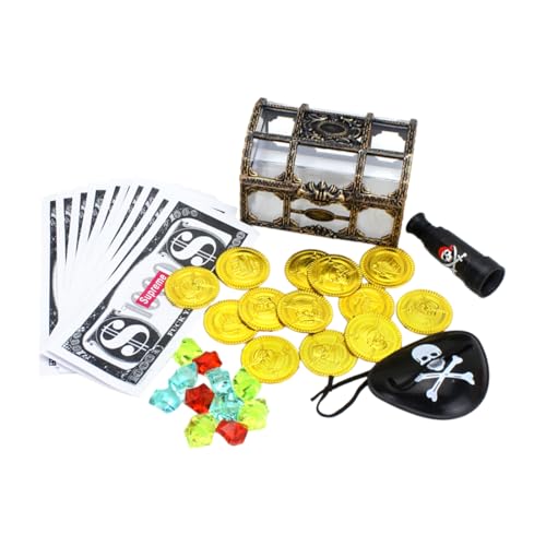 KEWUF 36 Pcs Monedas Doradas Piratas de Juguete, Fiestas Temáticas Piratas, Tesoros para La Búsqueda del Tesoro Cumpleaños de Los Niños, monedas de oro piratas para tesoro pirata, obsequio