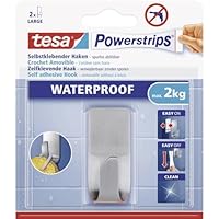 tesa Powerstrips Waterproof Haken Zoom Metall - Wasserfester Klebehaken aus Edelstahl für Badezimmer und Dusche