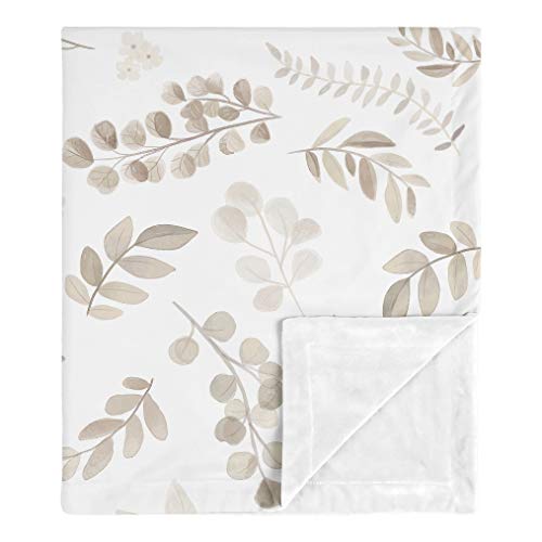 Image of Sweet Jojo Designs Floral Leaf Baby Boy Girl Blanket Receiving Security Swaddle for Newborn Toddler Nursery - Ivory Cream Beige Taupe White Gender Neutral Boho Watercolor Botanical Flower Woodland