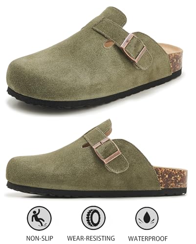 Womens Clogs Soft Leather Mules Cork Footbed Sandals Non-Slip Comfort Potato Shoes2