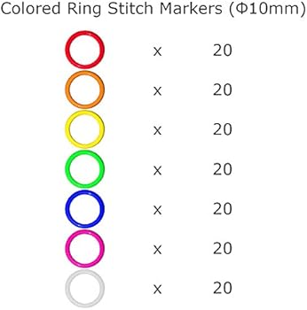 Hard Stitch Ring Markers for Knitting/Crochet/etc(from Ø5mm to Ø11mm) 7  Colors 140pcs or 70pcs (Hard O-Rings Ø10mm, 7 Colors 140pcs)