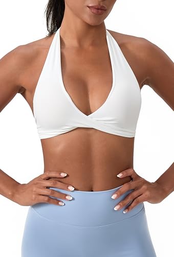 Sports Bra for Women Seamless Halter Padded Yoga Bras Open Back Gym Low Impact Workout Crop Tank Top2