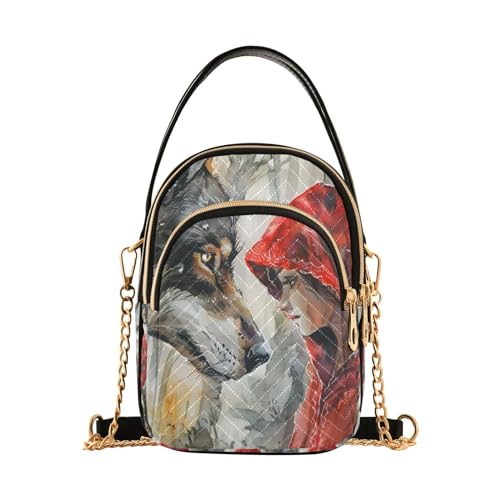 Little Red Riding Wolf Crossbody Handbags for Women Casual Leather Shoulder Phone Purse