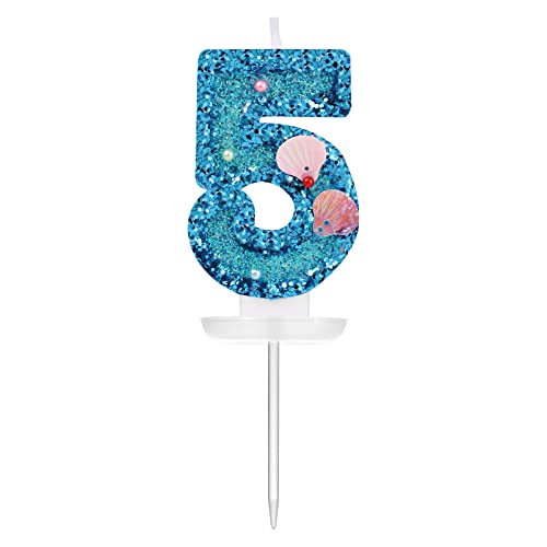 Savita 3 Inch Blue Glitter Number Candle, Cake Topper for Birthday Parties (5)