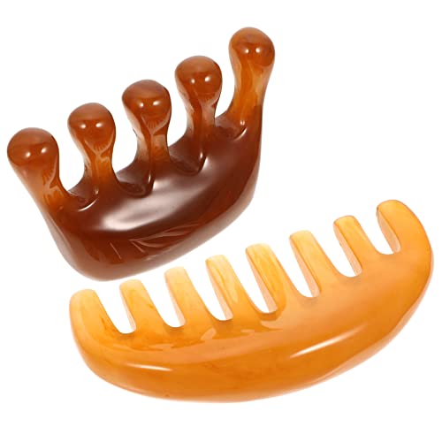 WOONEKY 2pcs Resin Massage Comb Hair Massager Gua Sha Comb for Scalp Trigger Point Massager Tool Scalp Care Comb Scalp Massager Acupoint Massage Tool Handheld Massager Coffee Resin Beeswax