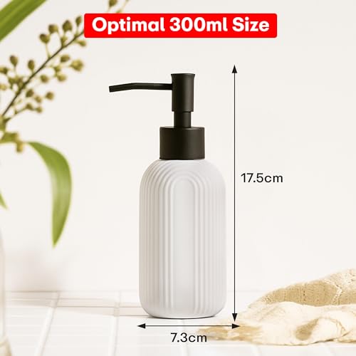 Image of Rioware Ceramic Soap Dispenser Hand Wash Bottles for Basin | Multipurpose Refillable for Liquid Shampoo, Kitchen, Bathroom, and Household Use | 300Ml, Pack of 1 - Solid White