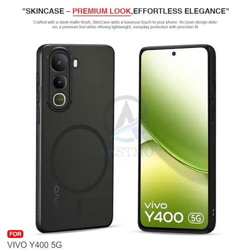Image of AESTMO Vivo Y400 5G Back Cover | 360 Protection | Matte Frosted Hard Back Translucent | Compatible with MagSafe Accessories for Vivo Y400 5G (MagSafe Matte Hard Black Bumber)