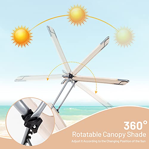 Giantex Outdoor Folding Chaise Lounge, Portable Reclining Chair With 5 Adjustable Positions, 360°Rotatable Canopy Shade, Side Pocket, Patio Lounge Chair For Beach, Lawn Sunbathing Chair (1, Beige) #TOP3