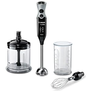 Bosch ErgoMixx Staafmixer, MSM67160, 750 Watt, inclusief hakmolen en mixer-maatbeker en klopgarde, 12 standen en turboknop, zwart/grijs