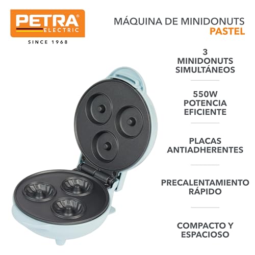 Petra PT4698PPVDEEU7 Aparato para preparar minidonuts, 550 W, fácil de limpiar, placas antiadherentes, hace 3 minidonuts a la vez, veganos, de matcha, de helado y para desayunar, morado pastel - imagen 2
