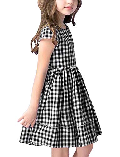 KYMIDY Girls Casual Dress Short Sleeve Buffalo Check Red White Plaid Dresses for Kids 2-8 Years2