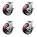Swivel Top Plate Caster Set ? Maroon 5 Inch by 2 Inch Polyurethane on Aluminum Wheel ? Roller Bearing ? 1,800 lbs. Total Capacity?Includes 4 Swivel Casters with Top Locking Brakes?Service Caster Brand