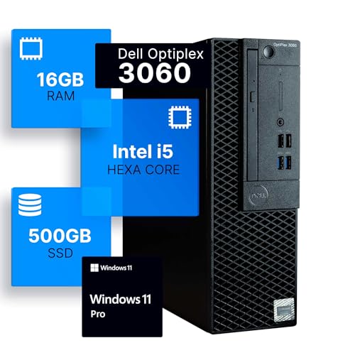 Dell Optiplex 3060 Desktop Computer | Intel i5-8500 (3.2) | 16GB DDR4 RAM | 500GB SSD Solid State | Windows 11 Professional | Home or Office PC (Renewed)