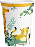 Amscan 9909350-66 - Becher Get Wild, 8 Stück, Füllvolumen 250 ml, Papier, Safari, Pappbecher, Party-Becher, Einweggeschirr, Kindergeburtstag, Grün