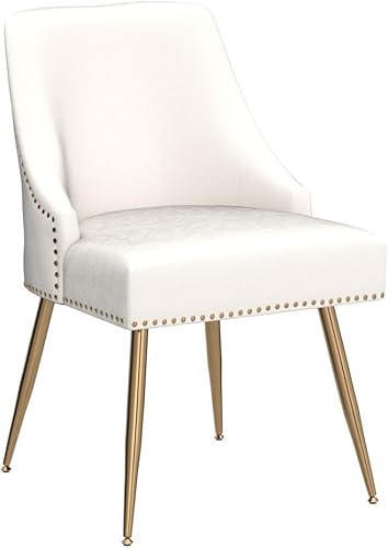 Miniatura 5 de KCC Juego de 4 sillas de comedor de terciopelo con respaldo de cabezal de clavo y ribete de anillo de tracción con patas doradas para cocina y sala