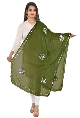 Image of YOUTHQUAKE Plastic Mirror Work Embroidered Chiffon Dupatta for Women & Girls