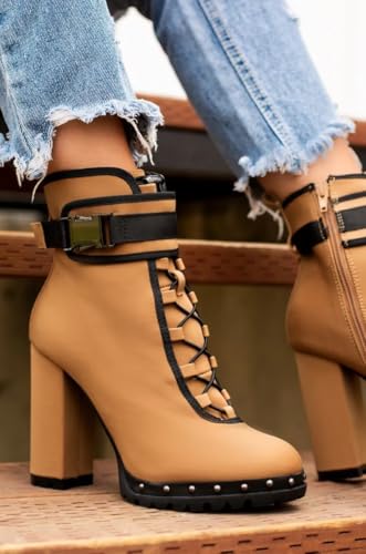 Pazzle Stylish 18 Womens Waterproof Chunky Heel Platform Drawstring Lug Sole Snow Boots4