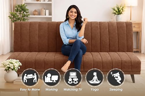 Image of Rosebell- Velvet Fabric Sofa Cum Bed 3-Seater Foldable Convertible Sofa, Modern Tufted Design Couch for Living Room, Guest Room & Office Brown Color