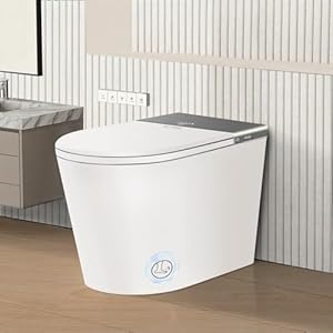 Smart Toilet, One Piece Toilet with Bidet Built in, Modern Tankless Toilet with Heated Toilet Seat, Bidet Warm Water, Dryer, Auto Toilet Flushing, Foot Sensor Operation