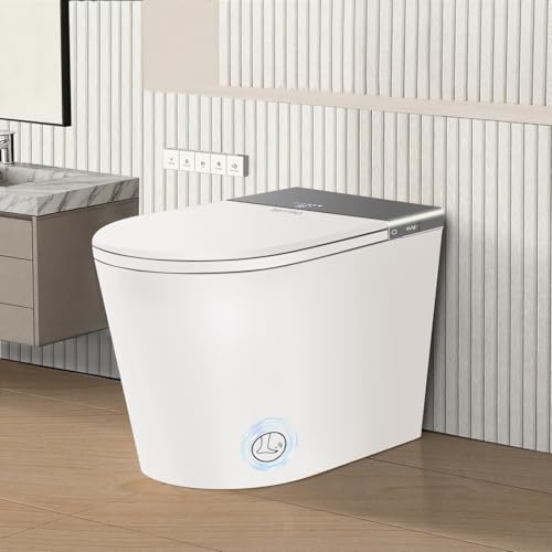 Smart Toilet, One Piece Toilet with Bidet Built in, Modern Tankless Toilet with Heated Toilet Seat, Bidet Warm Water, Dryer, Auto Toilet Flushing, Foot Sensor Operation