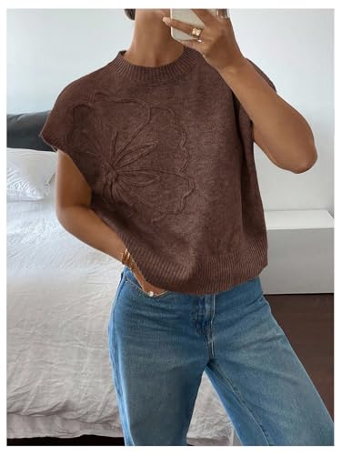 Image of SOLY HUX Women's Short Sleeve Sweater 3D Floral Sweaters Pullover Tank Tops Knit Vest Trendy Fashion Clothing