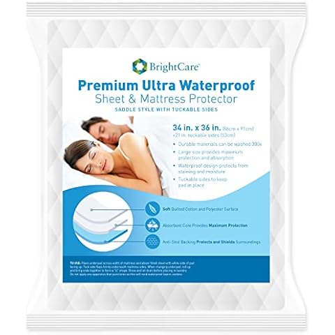 Soft Quilted Waterproof Bed Pads for Home Care - Washable Waterproof Underpad - Hospital Bed Size (34 x 36 Inch) - by BrightCare Cover
