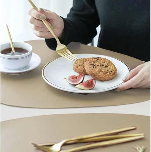 Faux Leather Placemats and Coasters Set of 2, Round Leather for Dinner Table Mats Heat Resistant Non-Slip Washable Insulation Coffee Mats Kitchen Place Mats Nordic Style,Apricot