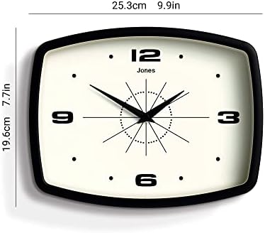 Jones Clocks® Movie Retro Wall Clock - Square Clock - Rectangular Clock - Kitchen Clock - Office Clock - Retro Clock - Designer Clock - Colourful Case - Arabic Numerals (Black)