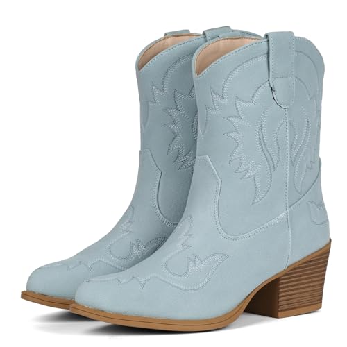 IXU Cowboy Boots for Women Ankle Cowgirl Boots Pointed Toe Short Western Booties