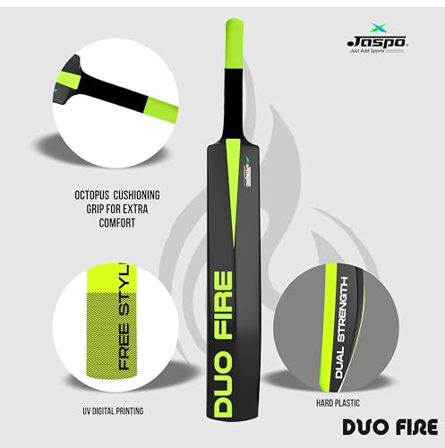 Image of Jaspo Fumes Premium Hard Plastic Tennis Cricket Full Size Bat (34 X 4.5 Inch) for All Age Groups (Slog Plus (Dual Color-Neon Black))