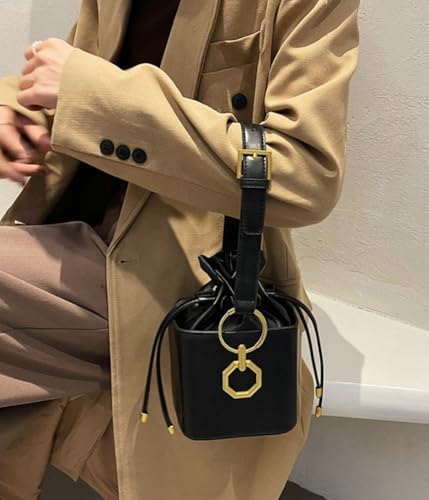 Image of Casual Bucket Bag Trendy Crossbody Bags For Women Vegan Leather Handbags Elegant Clutch Purses Women's Evening Bag