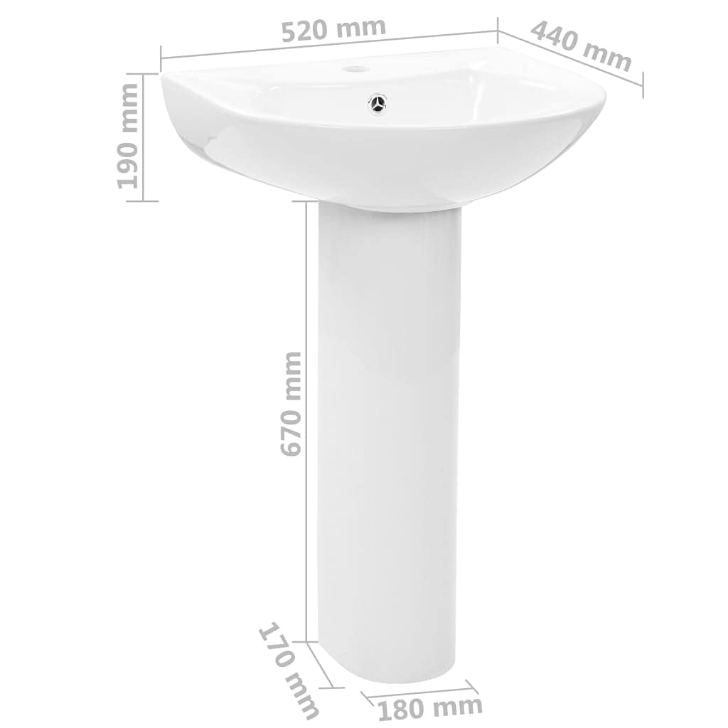 vidaXL Lavabo Autoportant avec Socle en Céramique Blanc Vasque Salle de Bain