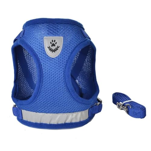 Image of FEimaX Dog Harness and Leash Set for Walking, Soft Mesh Adjustable Easy Control Lightweight Cat Vest Harnesses with Reflective Strips, Escape Proof Small Dogs Cats Vests (Blue, Small)