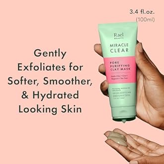Rael Face Mask, Miracle Clear Clay Mask – Deep Pore Cleanser with Tea Tree & Gentle Exfoliation for Blackheads, Korean Skin Care (3.4 fl oz)