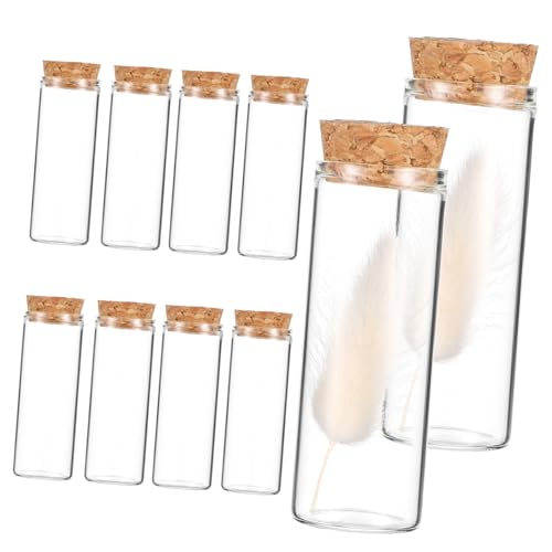 HOODANCOS 10個 高耐熱ボロシリケイトガラス試験管 木栓付き透明密閉容器 ドライフラワーや小物の収納に 試薬瓶 メッボトル対応