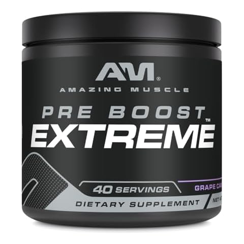 Amazing Muscle Pre Boost Extreme | 40 Servings | 580 Grams Powder | Pre Workout Supplement | Made in USA (40 Servings, Natural Grape Candy) Cover