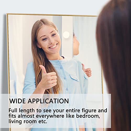 Image of NeuType Large Rectangle Wall Mirror - 47 inchx22 inch, Hanging Mirror for Bedroom, Bathroom, Living Room - Aluminum Alloy Thin Frame, Gold Finish