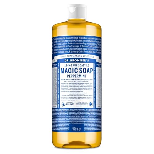Dr. Bronner’s – Savon Liquide Bio Menthe 945 ml – Nettoyant Multi-Usage Visage, Corps, Mains et Maison – Formule Naturelle, Vegan et Concentrée