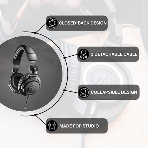 Image of Audio-Technica ATH-M50XENSO Wired Monitor Headphones - Black Limited Edition Bundle with Case, Stand, and Austin Bazaar Polishing Cloth