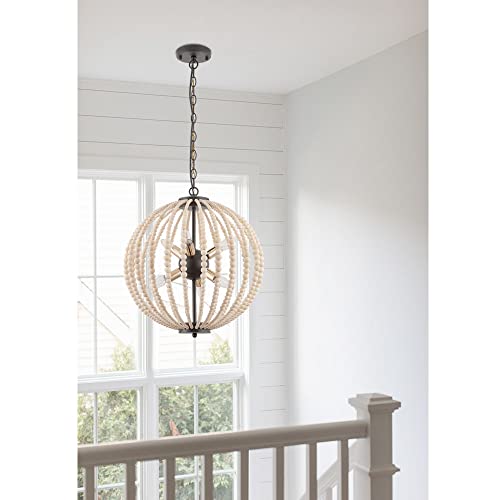 6-Light Boho Wood Beaded Pendant Light Candle Style Globe Chandelier White Finishing for Bedroom, Kitchen Island - Image 5