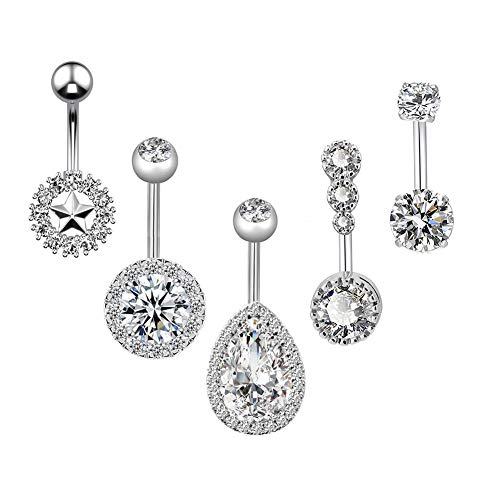 HQLA 14G Belly Button Rings for Women Girls Surgical Steel Multiple Shape Teardrop/Round/Star/Dainty CZ Belly Rings Navel Rings Body Piercing Jewelry 5 Pcs A Set (Silver) HQLA 14G Belly Button Rings for Women Girls Surgical Steel Multiple Shape Teardrop/Round/Star/Dainty CZ Belly Rings Navel Rings Body Piercing Jewelry 5 Pcs A Set (Silver)