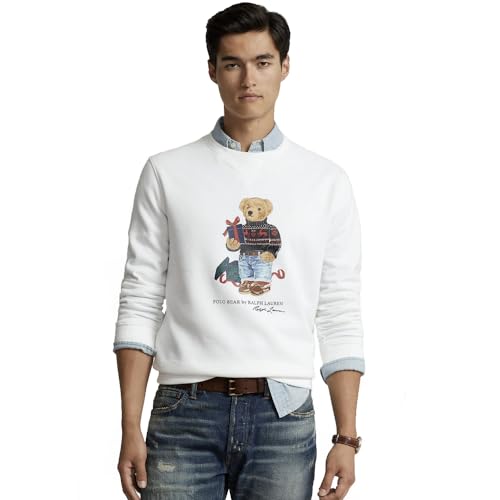 Ralph Lauren Sudadera de Hombre Polo Bear de Algodón (FR/ES, Letras, M, Regular, Regular, Blanco)