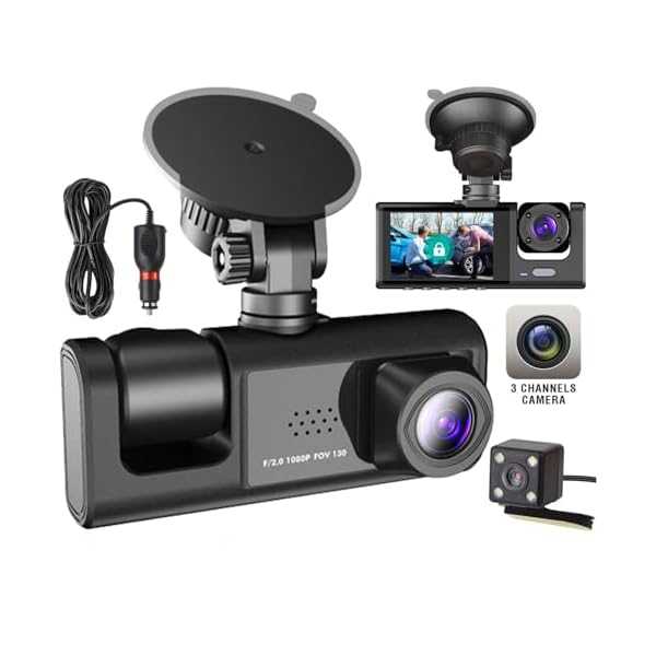 3 Channel Dash Camera Front and Rear Inside,1080P HD Car DVR Dash Cam Video Recorder,Built-in Super Night Vision,G Sensor Motion Detection,WDR,24H Parking Mode,Loop Recording-Black