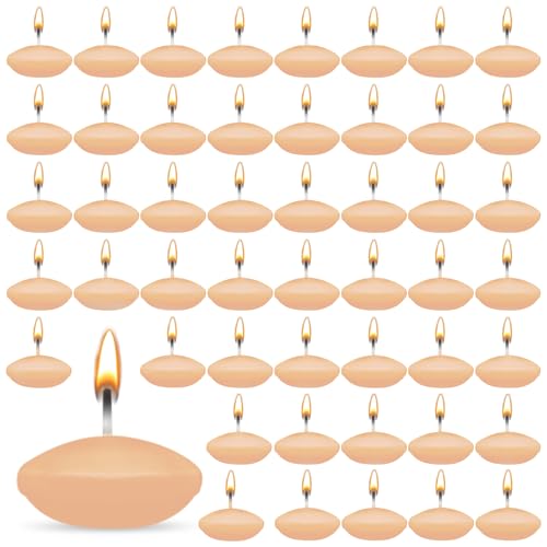 ZITUZY Set di 50 candele galleggianti non profumate, candele decorative galleggianti, per piscina, vasca da bagno, cena, decorazione natalizia, arancione chiaro