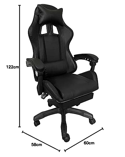Sedia Poltrona Gaming Scrivana Ufficio Casa in Ecopelle Schienale Reclinabile Cuscino Lombare Poggiatesta Rotazione 360 Gradi Direzionale Altezza Regolabile 5 Ruote con Poggiapiedi (Black) - Sedia gaming - Immagine 2