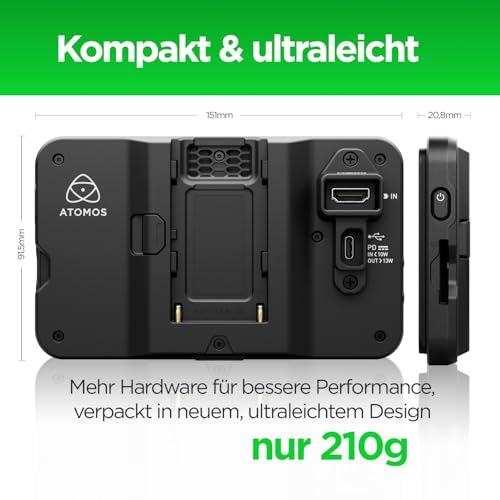 Image of Atomos Shinobi GO HDMI 4K Camera Field Monitor with HDR Touchscreen, All Day Battery Life, and Lightweight Design | 5.2 1920x1080 Touchscreen, 1500 CD and M, HDMI Input, Atomhdr, USB-C Pd Plus Np-F Battery, 210g