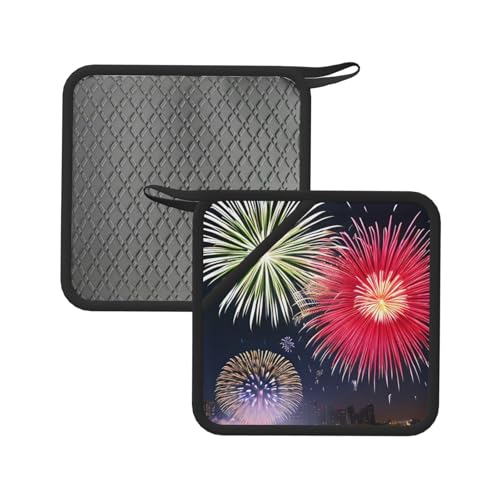 Splendid Fireworks - 2 alfombrillas cuadradas de silicona antiquemaduras, 18 cm, adecuadas para sartenes, hornos, parrillas, juegos de té