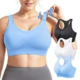 FITTIN Support Sports Bras for Women: 3 Pack Racerback Padded Full Coverage Adjustable Strap Bra for Gym Workout - Seamless Comfort Push Up Top for Large Bust Plus Size Big Breast Woman Cups C-DDD