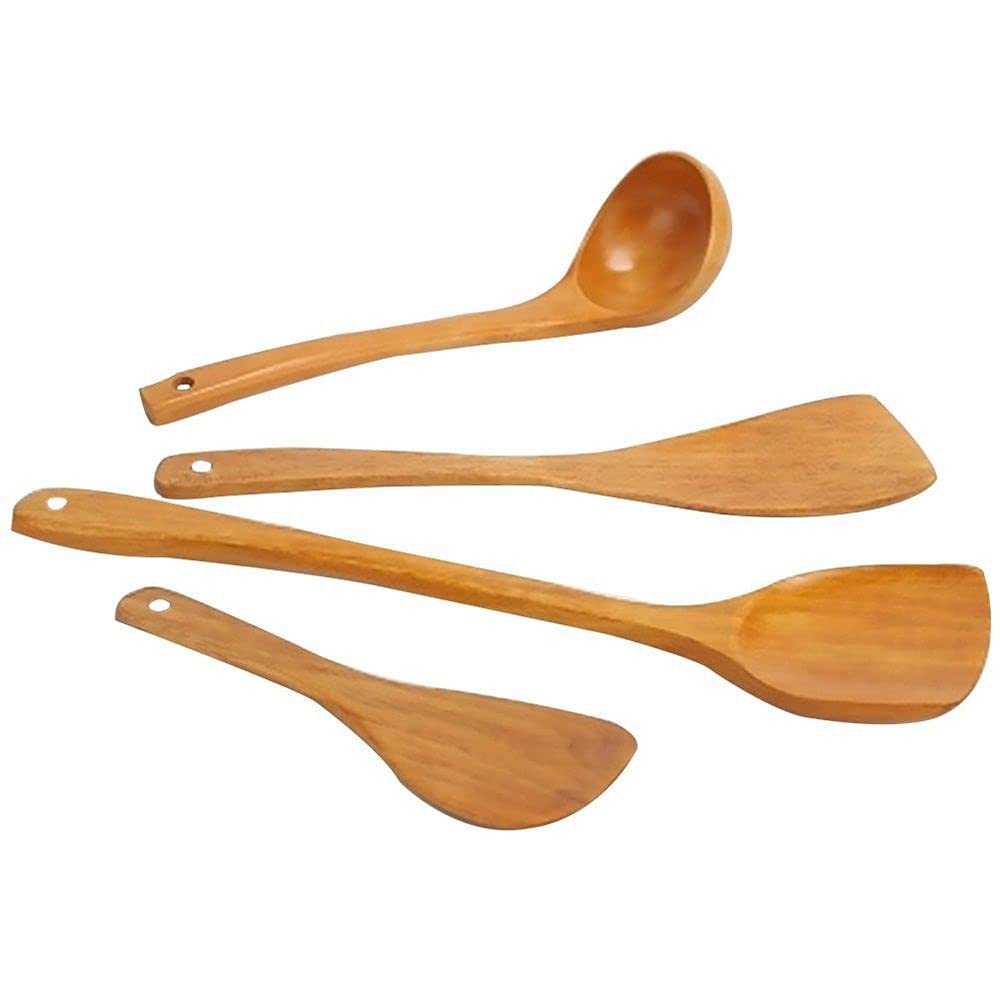Vctitil Juego de 4 utensilios de cocina antiadherentes, cucharas de madera para cocinar, espátula, pala, utensilios de cocina